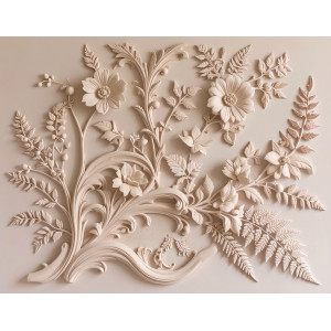 Elegant Beige Floral Relief Wall Mural | Wall4Soul