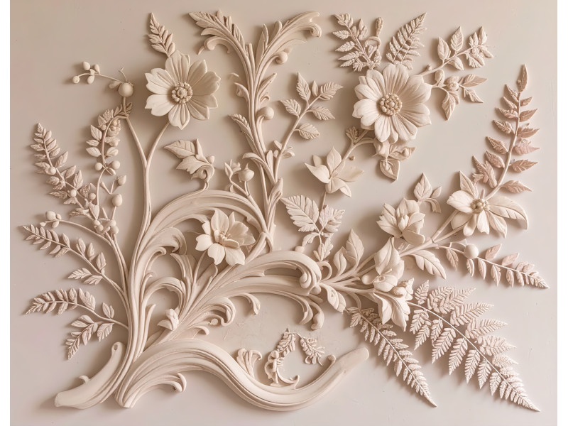 Elegant Beige Floral Relief Wall Mural Elegant Beige Floral Relief Wall Mural