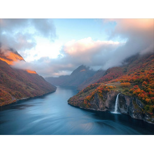Dramatic Mountain Fjord Sunset Wall Mural | Wall4Soul