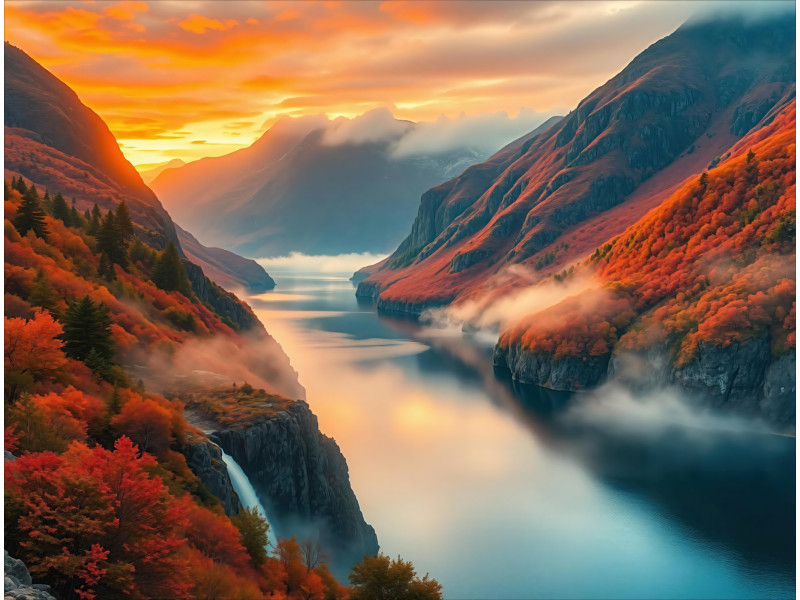 Golden Sunset Fjord Landscape Wall Mural Golden Sunset Fjord Landscape Wall Mural