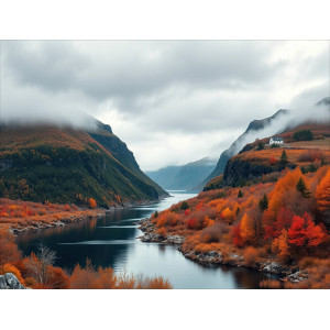 Moody Nordic Fjord Autumn Wall Mural Moody Nordic Fjord Autumn Wall Mural | Wall4Soul