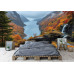 Vibrant Autumn Fjord Waterfall Wall Mural Vibrant Autumn Fjord Waterfall Wall Mural