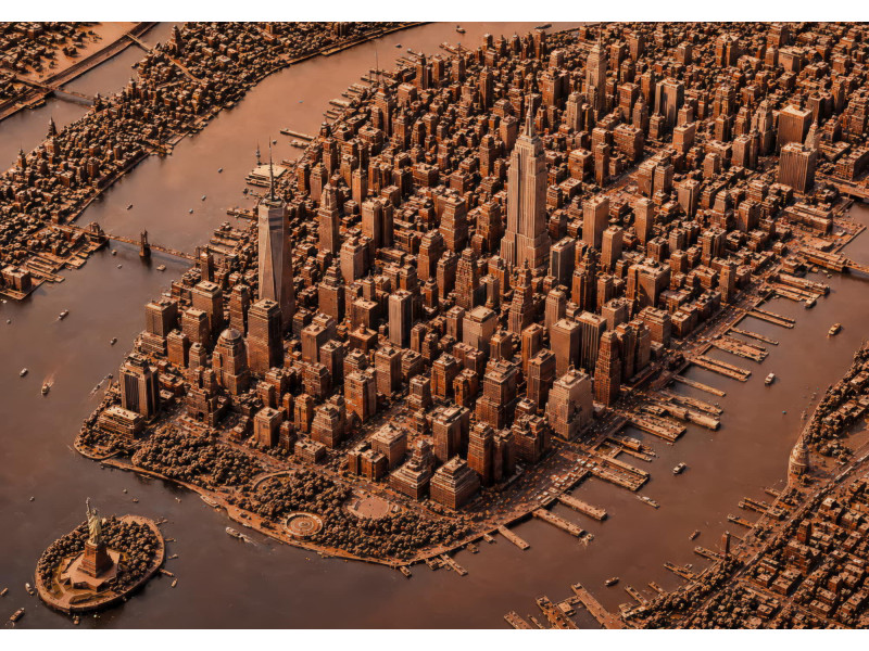 New York Manhattan Skyline Relief City Map Wall Mural