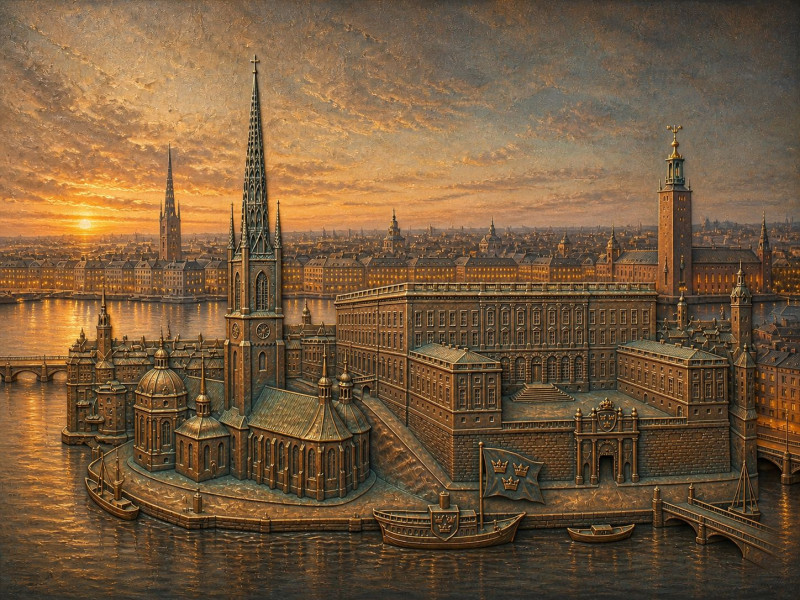 Stockholm Old Town Sunset Cityscape Wall Mural Stockholm Old Town Sunset Cityscape Wall Mural