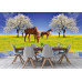 Blooming Cherry Tree with Horses - Classic Wall Mural for Modern Interiors