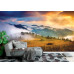 Mountain Landscape with Fog & Haystack - Classic Wall Mural for Modern Interiors Mountain Landscape with Fog & Haystack - Classic Wall Mural for Modern Interiors