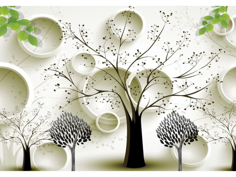 3D Chinese Style Trees & Circles - Classic Wall Mural for Modern Interiors 3D Chinese Style Trees & Circles - Classic Wall Mural for Modern Interiors