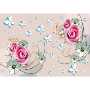 3D Soft Flowers on Beige - Classic Wall Mural for Modern Interiors | Wall4Soul
