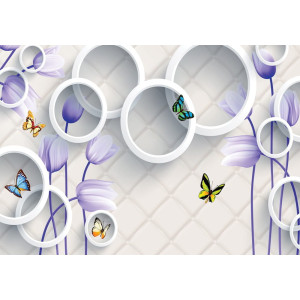 3D Violet Flowers & Butterflies - Classic Wall Mural for Modern Interiors | Wall4Soul