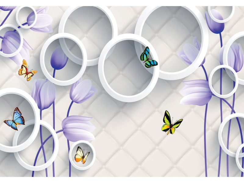 3D Violet Flowers & Butterflies - Classic Wall Mural for Modern Interiors 3D Violet Flowers & Butterflies - Classic Wall Mural for Modern Interiors