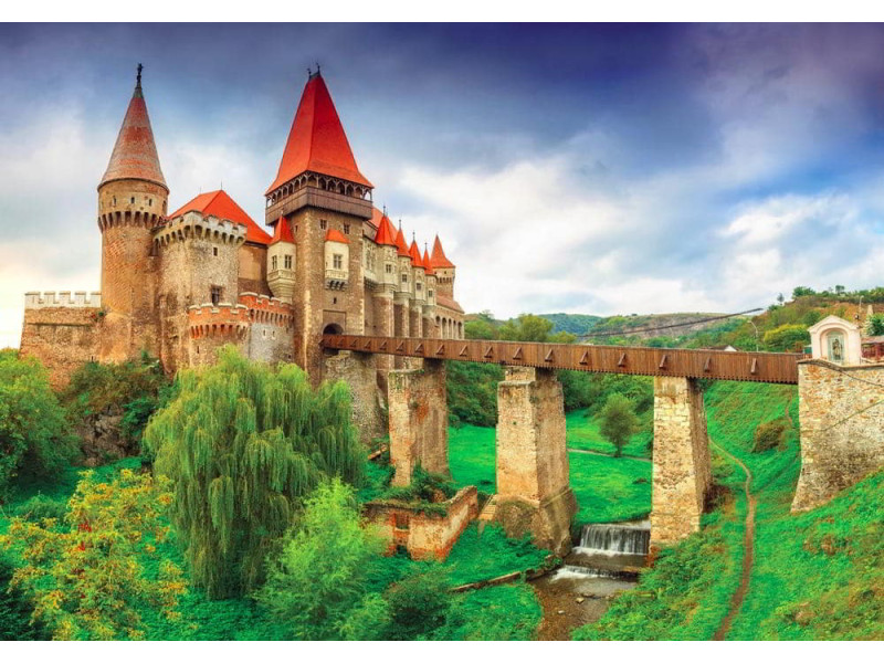 Corvin Castle with Bridge & Cascades - Classic Wall Mural for Modern Interiors Corvin Castle with Bridge & Cascades - Classic Wall Mural for Modern Interiors