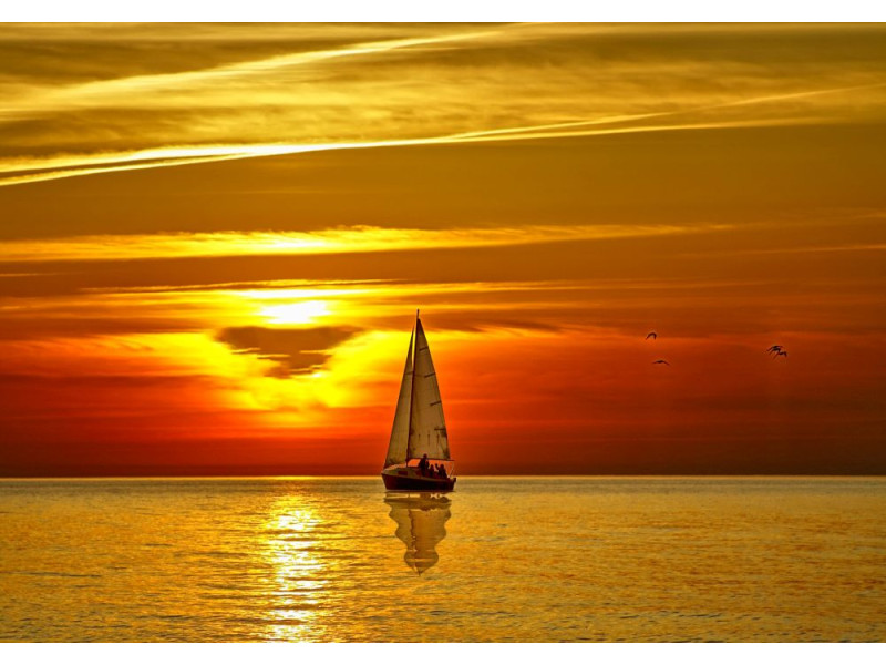 Sail Boat at Sunset - Classic Wall Mural for Modern Interiors Sail Boat at Sunset - Classic Wall Mural for Modern Interiors