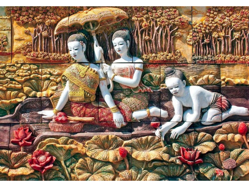 Thai Temple Stone Carving - Classic Wall Mural for Modern Interiors Thai Temple Stone Carving - Classic Wall Mural for Modern Interiors