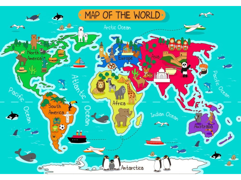 Animals of the World Map - Classic Wall Mural for Modern Interiors Animals of the World Map - Classic Wall Mural for Modern Interiors