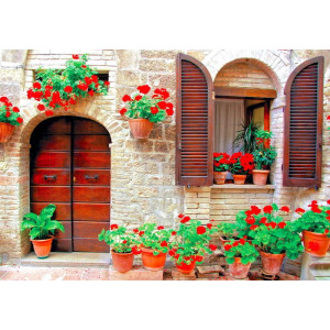 Italian House with Potted Flowers - Classic Wall Mural for Modern Interiors | Wall4Soul